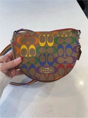 New without tags Coach Rainbow Signature Half Moon Crossbody - Brown Rainbow